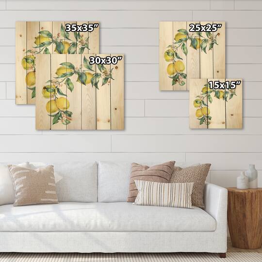 Designart - Branch of Yellow Lemons and Leaves II - Tropical Print on Natural Pine Wood